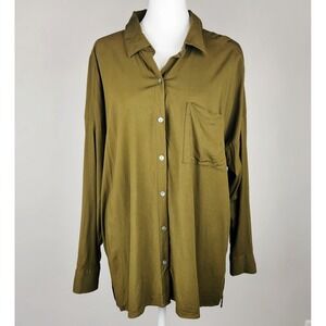 J. Jill Button Front Blouse 1X Olive Green Relaxed Lagenlook Oversized Flowy Top